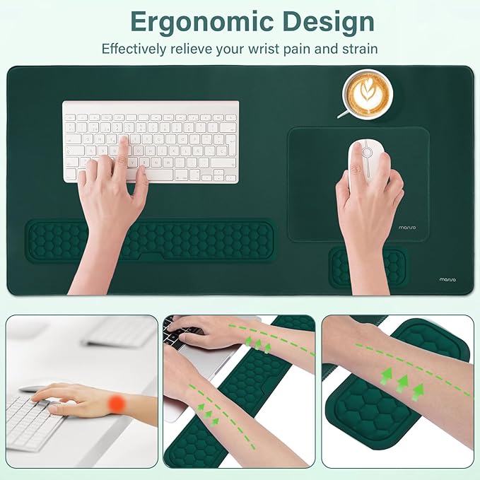 MOSISO Large Gaming Mouse Pad&ampMassage Keyboard Wrist Rest&ampMousepad&ampWrist Rest&ampCoasterErgonomic Non-Slip Base Pad Set&ampPain Relief Easy Typing Cushion with Memory Foam for Home Offi