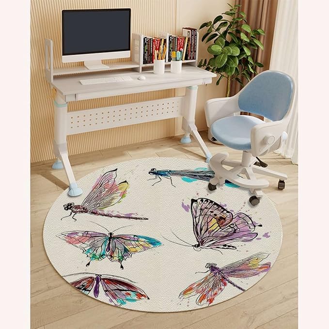 Purple Green PU Leather Floor Protector Office Chair Mat Round mat Watercolor Butterfly Romantic Gaming Chair Mat Protects Hardwood Floors Chairs Move Smoothly Magical Naturey Diameter 55 in