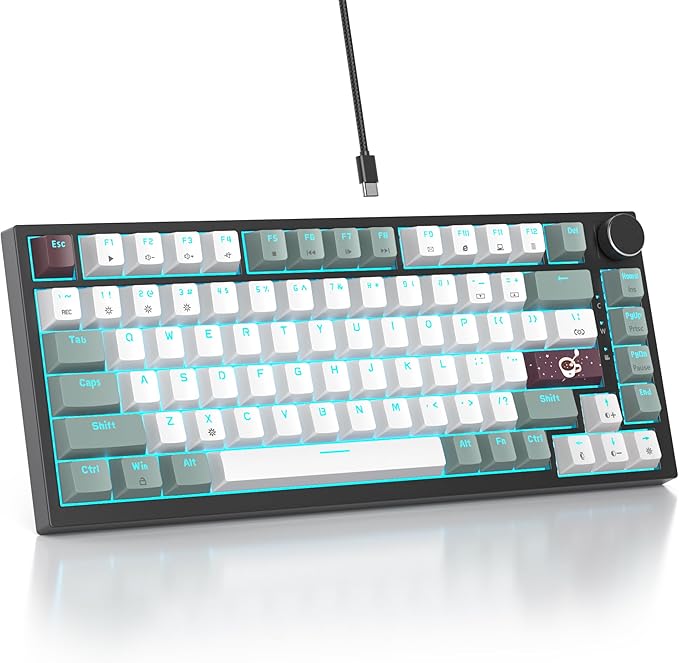 75% TKL Wired Mechanical KeyboardRGB Backlit Gasket Mount 82 Key Hot Swappable Custom Linear Red Switch Gaming Keyboard with Volume Knob &amp PBT Keycaps (82 Misty)