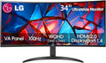 LG 34 Inch UltraWide Monitor WQHD (3440x1440) Curved Display 100Hz sRGB 99% HDR10 Dynamic Action Sync Black Stabilizer PBP Dual ControllerAuto Input Switch 1 x DisplayPort 2 x HDMI Black