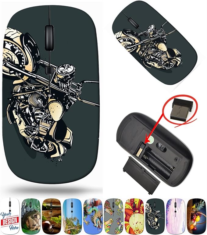 maizi Computer Mouse Wireless for PC MacBook Notebook Computer Computer Mice Wireless Image ID: 19334236 Vintage Motorcycle is Lightweight 2.4G with USB Receiver Printed in USA