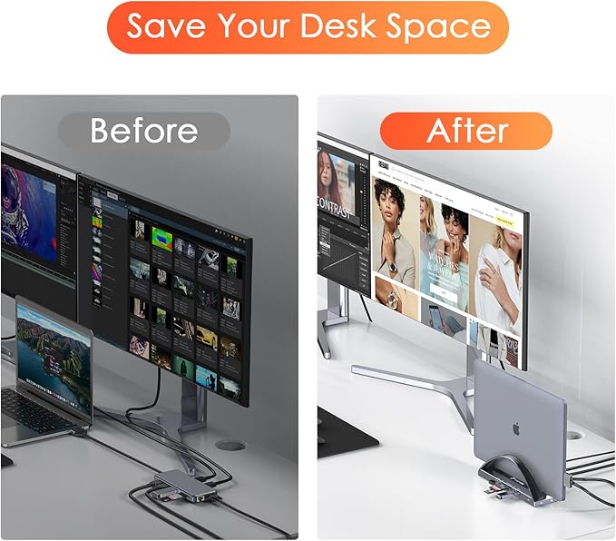 TobenONE MacBook Docking Station Dual 4K Monitor for M1-M5 Pro/Max 13-in-2 USB C Docking Station with 100W Power Adapter Laptop Dock Stand with 2 HDMI VGA 5 USB PD 3.0 RJ45 SD/Micro SD Audio