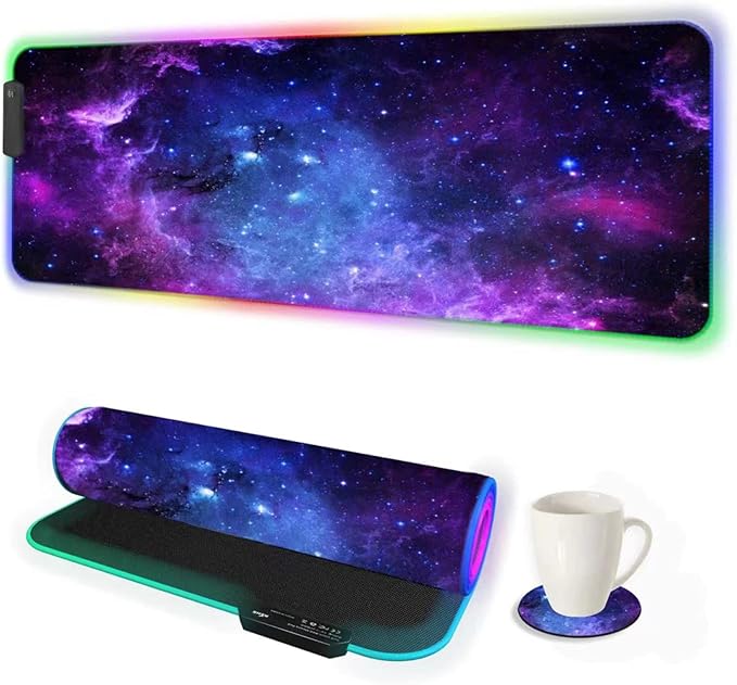 DINKY RGB Gaming Mouse Pad Large Extended Soft Led Mouse Pad with 14 Lighting Modes Water Resist Keyboard Pad Computer Keyboard Mousepads Mat 31.4×11.8 inches- Purple Nebula