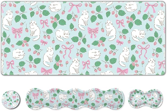 AIMSA Keyboard Wrist Rest Large Mouse Pad Wrist Support Combo Bows and Kittens Keyboard Pad Desk Mat Ergonomic Wrist Rest Cushion Pad for Home Office Gaming
