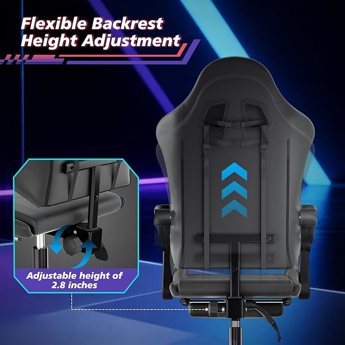 Magshion Gaming Chair Ergonomic Computer Chair with Linkage Armrests Height Adjustable Video Game Chair with Footrest and Headrest for Silla Gamer and Adults 350 Lbs Capacity Black