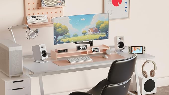 Kanto S4 Tilted Desktop Speaker Stands for Medium Bookshelf Speakers &amp Mid-Size 3”-4” Studio Monitors | Supports 8 lbs | Damping Foam Padding | ¼”-20 Mounting | Pair | White