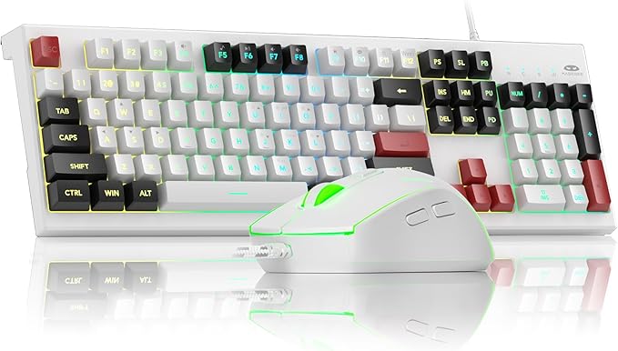 MageGee Creamy Keyboard and Mouse Combo K2 Classic Keyboard Wired RGB Backlit 104 Waterproof Ergonomic PC/Laptop/MAC - Knight Red