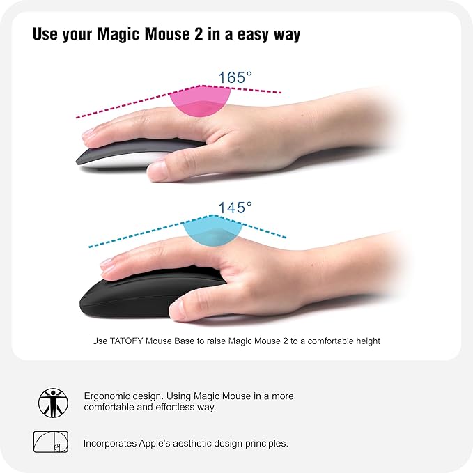 TATOFY Mouse Charger Compatible with Magic Mouse 2 (USB-C) Grip with Wireless Charging Support Ergonomic Base (Black)