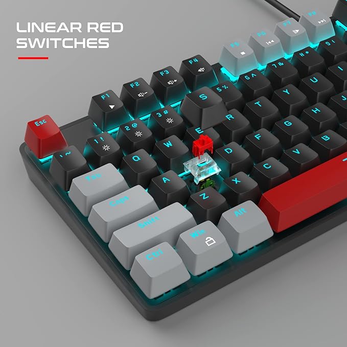MageGee Mechanical Gaming Keyboard 104 Keys Blue Backlit Keyboards with Red Switches Double-Shot Keycaps USB Wired Mechanical Computer Keyboard for Laptop Desktop PC Gamers(Gray &amp Black)