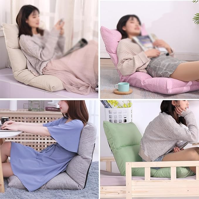 Floor Chair 6 Angle Adjustment Recliner Chair Comfortable Back Support Lazy Sofa for Video Gaming Reading Watching(Beige)