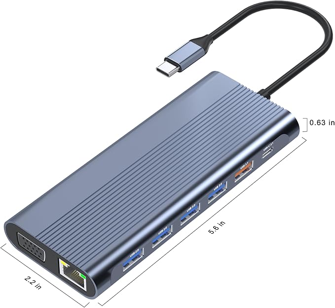 USB C Docking Station Dual Monitor for Dell/HP/Lenovo/Mac Laptop Dual HDMI Adapter for 2 Monitors 14 in 1 Laptop Docking Station Dual Monitor with 10Gbps USB/HDMI/VGA/PD/Ethernet/SD/TF/Audio/Mic