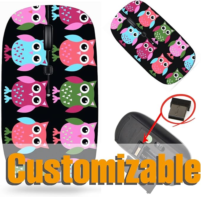 maizi Quiet Mouse Wireless for PC Computer Chromebook Notebook Quiet Mice Wireless Image ID: 10598565 owl Background 2.4 Ghz Mouse Portable Printed in USA