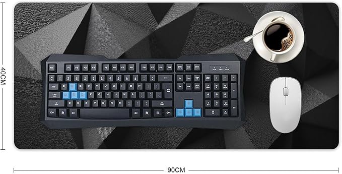 Geometric Black Gaming Mouse Pad Non-Slip Rubber Base 3XL Mousepad with Stitched EdgesWaterproof Washable Mouse Mat for Desk Home Office Gaming 35.5x16