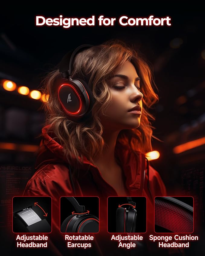 Wireless Gaming Headset 7.1 Surround Sound 2.4Ghz USB Gaming Headphones Bluetooth 5.4 100-Hr Noise Canceling Mic RGB Light Wireless Headset for PC PS5 PS4 Mac Switch ONLY Wired Mode Suit for Xbox