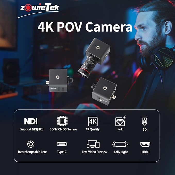 zowietek 4K NDI | HX3 POV Webcam Camera PoE ZowieCAM (M12) + 3G SDI NDI Video Streaming Encoder Decoder