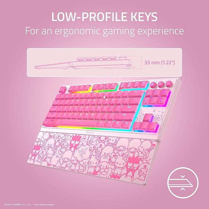 Razer Ornata V3 TKL Gaming Keyboard: Low-Profile Keys - Mecha-Membrane Switches - UV-Coated Keycaps - Backlit Media Keys - 8-Zone RGB Lighting - Magnetic Wrist Wrest - Hello Kitty &amp Friends Editio