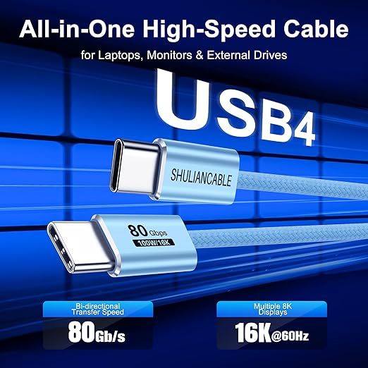 SHULIANCABLE USB C Cable USB 4 Data Cable80Gbps Data Sync Supports 16K/8K DisplaysCompatible with Thunderbolt 4/3 USB C Monitors MacBookHub Docking (Green 3.3FT/1M)