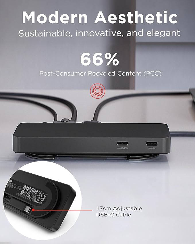 Lenovo USB-C Dual Display Travel Dock - 7 Ports Integrated USB-C Cable Universal Compatibility Dual Displays at 4K - Black