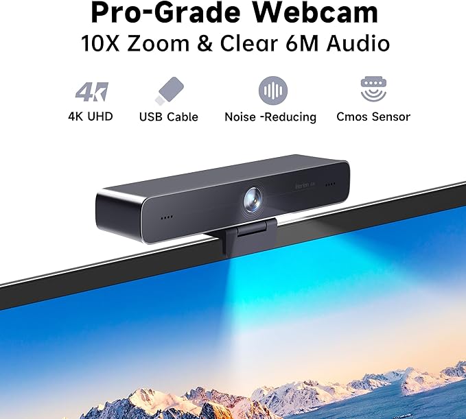 Horion 4K Conference Camera with Microphone Auto Framing Camera for PC 10X EPTZ Zoom Plug &amp Play USB 3.0Video with Dual AI Noise-Canceling Mic for Video Conference Streaming PC/Mac/Linux H