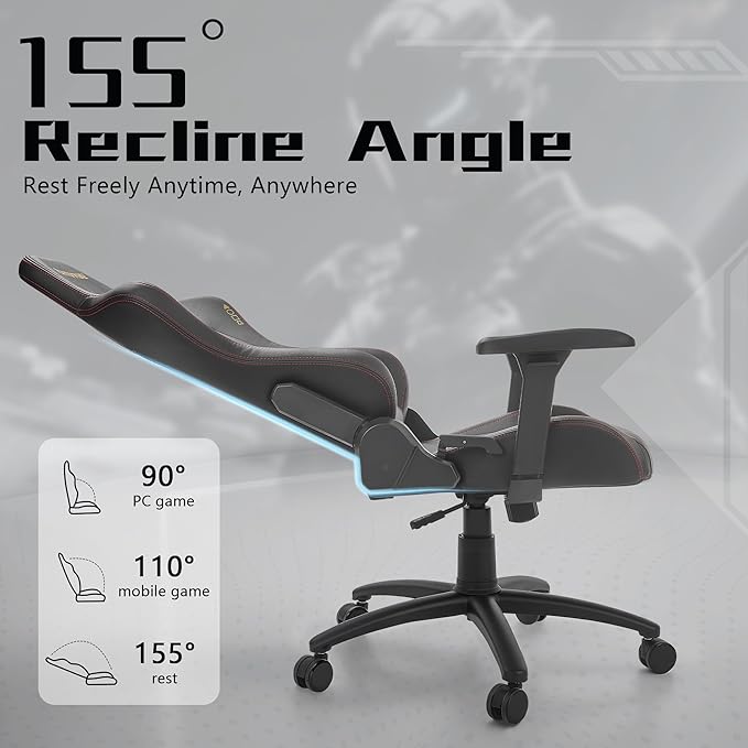 Gaming Chair 4D Adjustable Armrests - 170° Reclining &amp 320lb Capacity High Back Ergonomic Computer Chair with Lumbar Support Office Game Chair for Adults PU Black