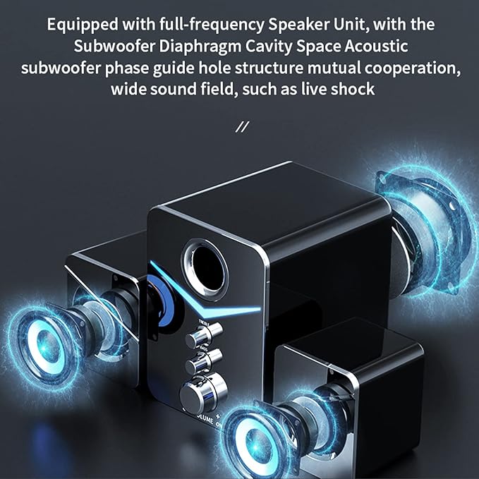 ASHATA Bluetooth Computer SpeakersCompact Computer Speaker with SubwooferDesktop Multimedia Speaker Deep Bass 2.1 Channelwith Blue Ambient Lightfor Wedding Party(Black)