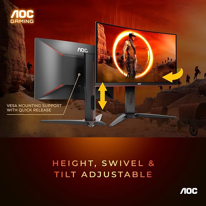 AOC C24G1A 24 Curved Frameless Gaming Monitor FHD 1920x1080 1500R VA 1ms MPRT 165Hz (144Hz supported) FreeSync Premium Height adjustable Black