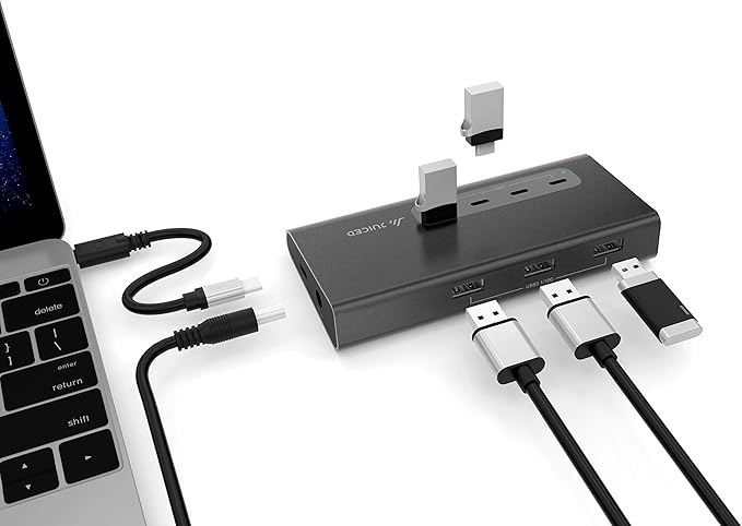 Juiced Systems VertexHUB High-Speed USB-C &amp USB-A Hub - 10 Gbps Transfer USB 3.2 Gen 2 4X USB-C Ports 3X USB-A Ports Fast Charging