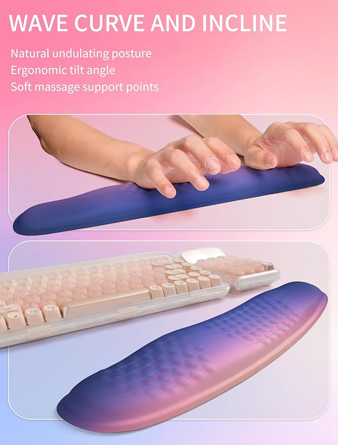 Hokafenle 2in1 Combination Wave Keyboard Wrist Rest and Ergonomic Curvature Mouse Pad Wrist Support for Relieve Wrist Pain Filled with Soft Cushion Memory Foam Dawn
