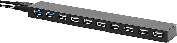 Amazon Basics USB 3.0 10-Port Hub with AC Adapter 5Gbps Faster Data Transfer for Multiple Devices Black