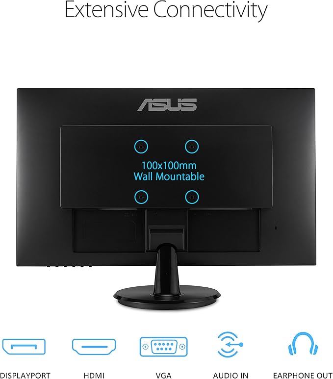 ASUS 27” 1080P Monitor (VA27DQ) - Full HD IPS 75Hz Speakers Adaptive-sync/FreeSync™ Low Blue Light Flicker Free VESA Mountable Frameless HDMI VGA DisplayPort Tilt Adjustable Black
