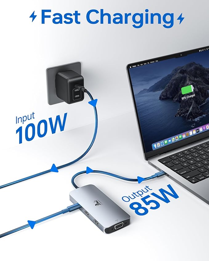 USB C Docking Station Dual Monitor LIONWEI Laptop Docking Station with Dual 4K HDMI VGA 100W PD 3 USB USB C Hub Multiport Adapter for Dell Lenovo HP Surface