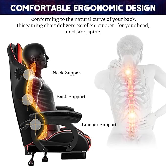 RGB Gaming Chair with Speakers Full Massage Video Game Chair with Footrest Ergonomic Office Chair PU Leather Recliner Swivel Computer Chair with Lumbar Support Headrest High Back Gamer ChairWhite
