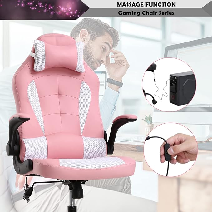 Massage Gaming Chair for Adults PC Chair Silla Gamer Chair Gaming Chair Cheap Game Chair Ergonomic Desk Chair with Headrest Lumbar Support High Back Video Game Chairs for Kids Ages 8-12