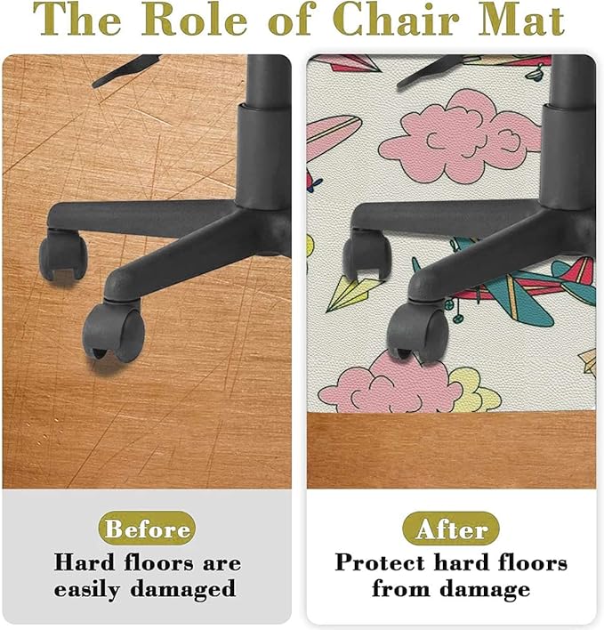 Multicolor PU Leather Round mat Office Chair Mat Hardwood Floor mat Fighter Machinery Allied Cartoon Round Chair Cushion for Office and Home Decoration Chair Cushion Airplane Diameter 55 in