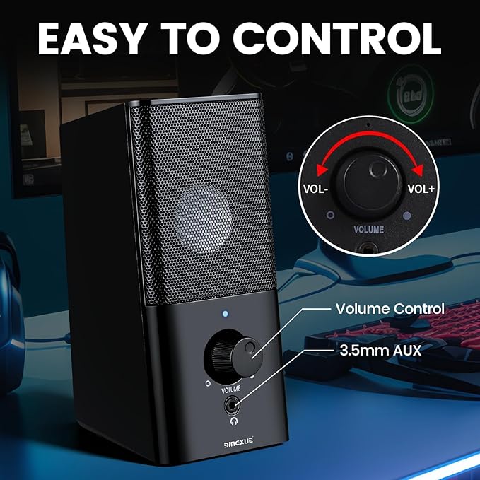 H21 Classic Computer Speakers for Desktop PC Full Stereo Sound USB-Powered Gaming Speaker with 3.5mm Aux Multimedia for Laptop/Desktop/Tablets/Phone(Black