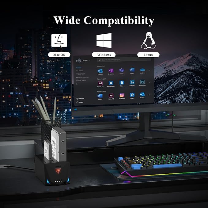FIDECO USB 3.2 Gen 1 to Hard Drive Docking Station Hard Drive Dock for 2.5 or 3.5 inch SATA I/II/III HDD SSD with Hard Drive Duplicator/Offline Clone Function and 2 USB Cables Support UASP