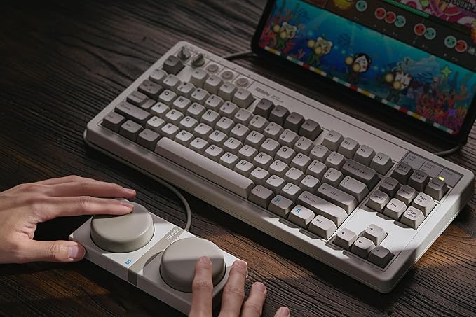 8BitDo Retro Mechanical Keyboard Bluetooth/2.4G/USB-C Hot Swappable Gaming Keyboard with 87 Keys Dual Super Programmable Buttons for Windows and Android - M Edition