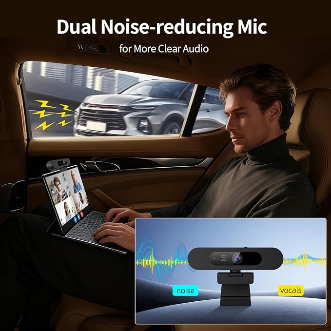 4K Webcam for PC 8MP USB Webcam with Dual Noise-reducing Microphones Picture-in-picture Auto Framing 5X Zoom 92° Wide FOV Auto Light Correction Perfect for Conference Video Callings Streaming
