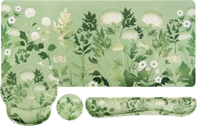 MOSISO Wrist Rest Support for Keyboard Mouse Pad Set Wild Chrysanthemum Large Mousepad&ampKeyboard and Mouse Pad&ampCoaster Ergonomic Non-Slip Easy Typing Mousepad with Memory Foam for Home Office