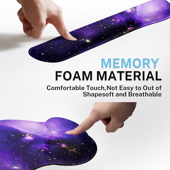Britimes Space Galaxy Purple Keyboard Mouse Pad Set 4in1 Large Mousepad+Keyboard Wrist Rest+Mouse Wrist Rest+Coaster Ergonomic Design for Home Office Computer 35.4x15.7 inches