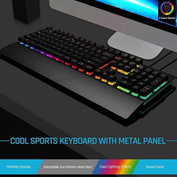 GOWENIC Mechanical Gaming Keyboard Wired RGB with Ergonomic Wrist Rest 104 Keys USB QWERTY Layout