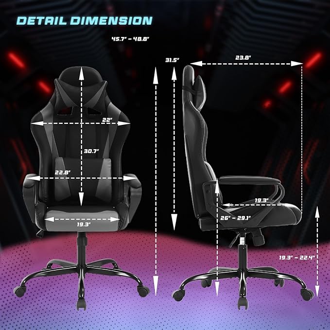PayLessHere High Back Gaming Chair PC Computer Chair with Lumbar Support Arms Headrest Executive Racing Style Ergonomic Office Chair with Adjustable Rolling Swivel PU Leather Desk Chair