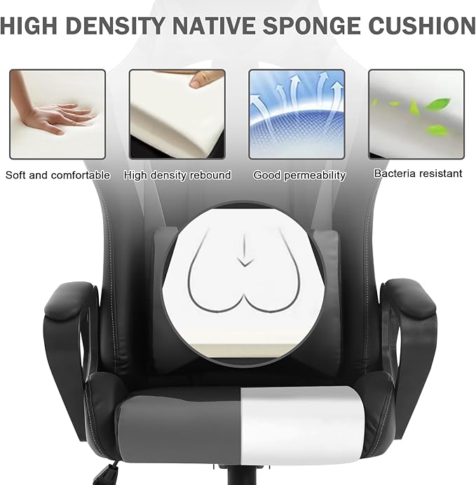 Gaming Chair Ergonomic Office Chair Desk Chair with Lumbar Support 360 Swivel &amp Rolling Computer Chair for Adults PU Leather Racing Style Supports 250lbs(Grey)