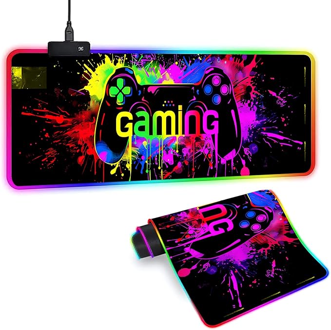 XL Led Gaming Mouse Pad with 14 Light Modes - Light Up Gamer Mouse Pad31.5 x 11.8in Non-Slip Gamepad Style RGB Large Gamer MousepadBlack Long Glowing Gaming Accessories for DeskWaterproof