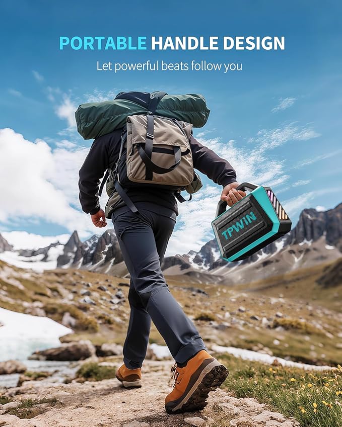 Powerful 80W Outdoor Bluetooth Speaker: IPX6 Waterproof Rugged 20H Playtime Deep Bass Lightshow TWS BT 5.3 Wireless Portable for Travel Hiking Camping Beach Pool - Teal