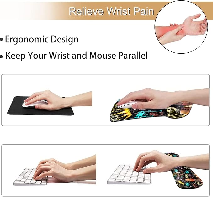 Keyboard Wrist Rest and Mouse Pad Wrist Support Set Ergonomic Gel Mouse Pad Wrist Rest with Non-Slip Base for Home Office Desk Pad African American Black Women Graffiti Girl Gaming Mouse Mat