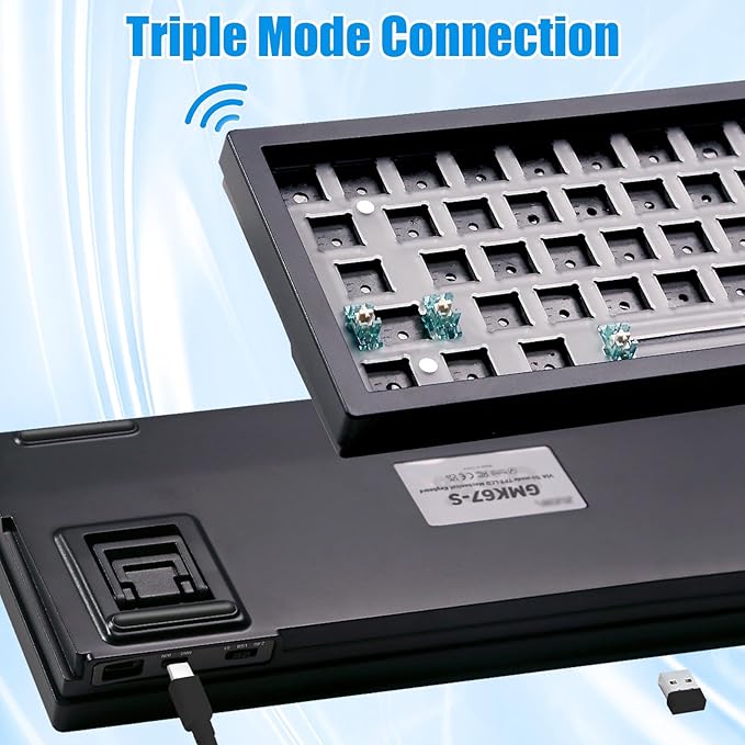GMK67S Keyboard Barebones Kit65% Gasket Mount Hot Swap PCB Tri-Mode BT5.0/2.4G/Type-C Wireless Mechanical Keyboard with TFT-LCD Screen VIA Programmable Custom RGB Gaming Keybaord DIY Kit (Black)