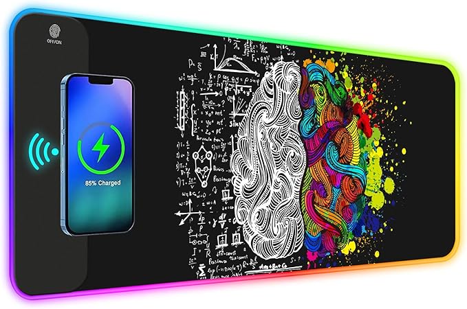 ToLuLu RGB Gaming Wireless Charging Mouse Pad 7.5/10/15W 10 Light Modes LED Mouse Pad Computer Keyboard Mat Mousepad 800x300x4MM Extended Large Desk Mat for Gaming MacBook Laptop PC Human Brain