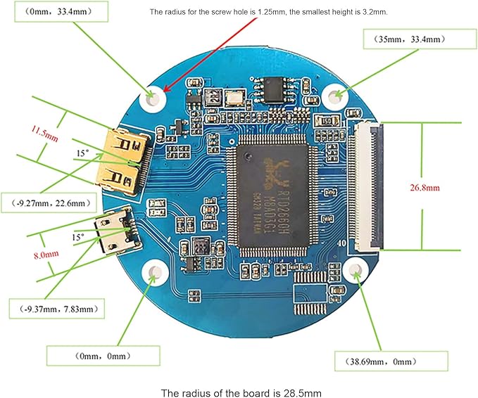 TekGroAml Portable mini IPS LCD Round Screen2.1 inch 480x480 Circle Display and Micro HDMI Control Board