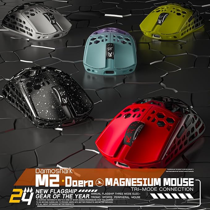 Darmoshark M2 Wireless Gaming MouseTri-Mode 4K/USB-C/Bluetooth Mouse Up to 26000DPIPAW3395 Optical Sensor Lightweight 42g5 programmable Button 500MAh Battery LifeComputer Mouse for LaptopPC(RED)